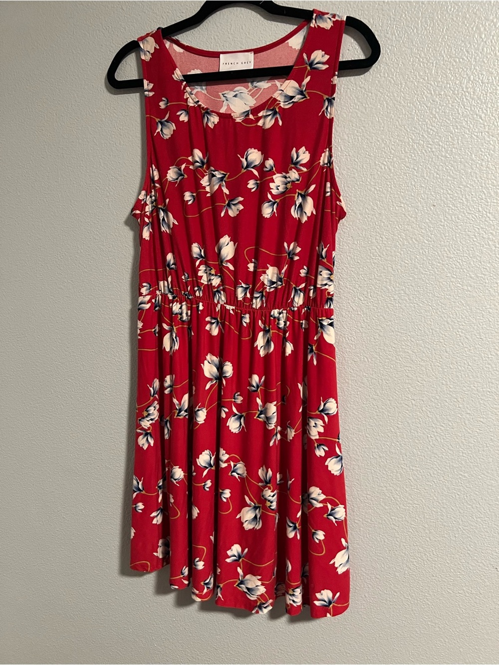 French Grey Pink Floral Tank with Blue Accents